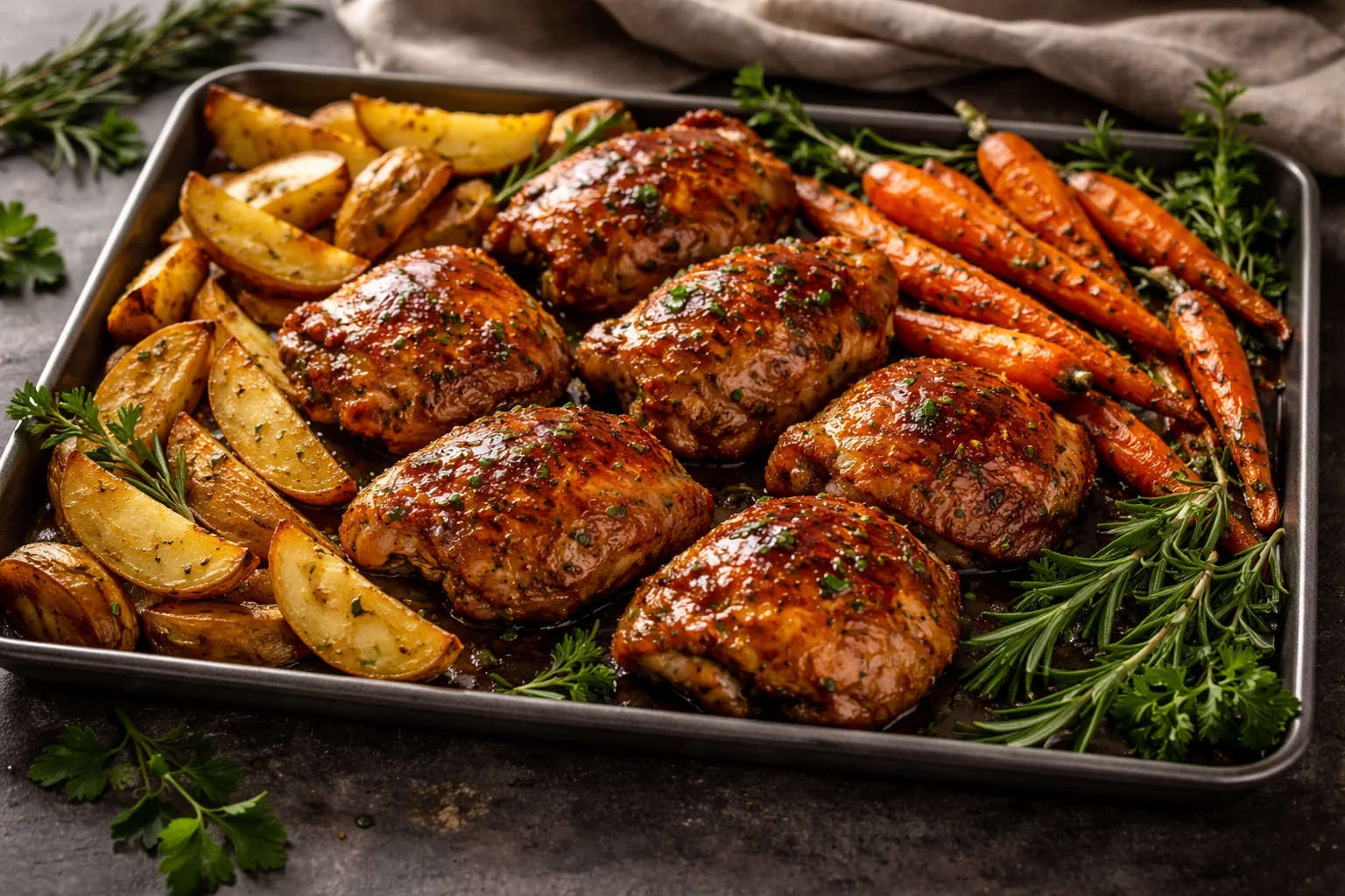 Easy Pomegranate Roasted Chicken Thighs with Potatoes Delight