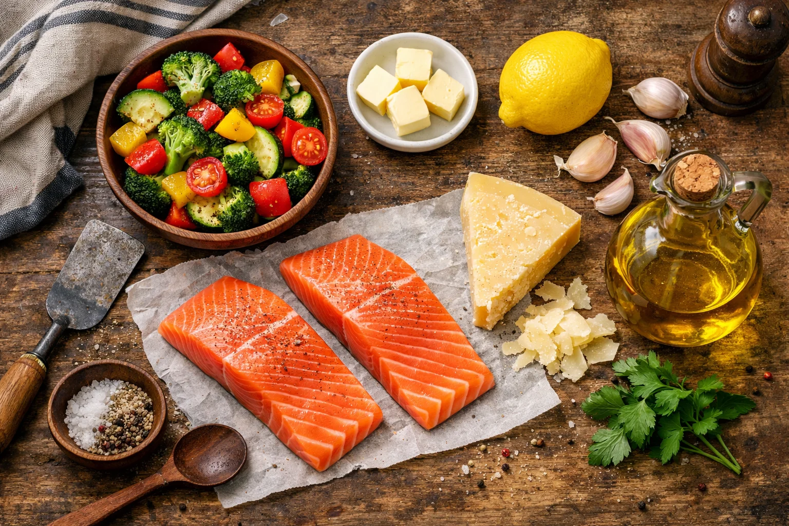Sheet Pan Lemon Garlic Parmesan Salmon with Crispy Veggies