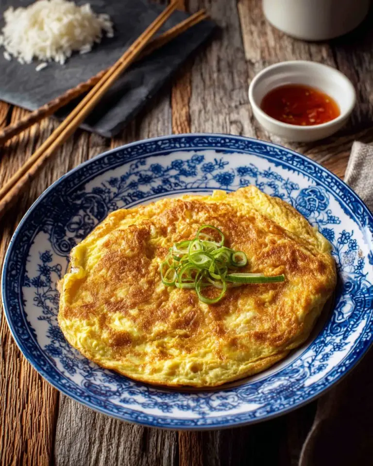 Delicious basic Thai omelette served on a plate
