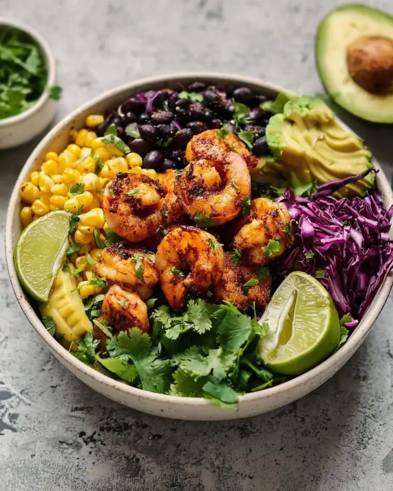 Delicious blackened shrimp bowl with fresh ingredients and spices