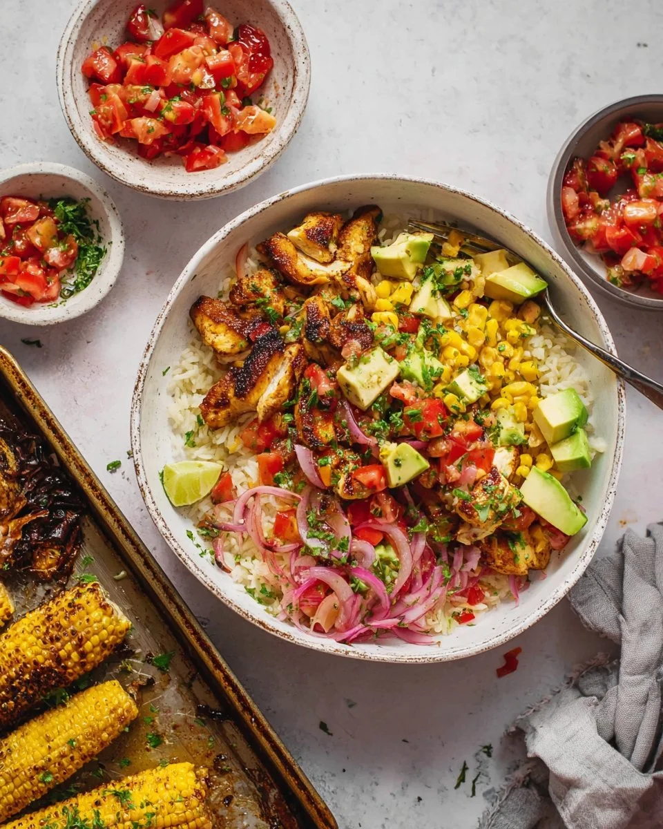 Colorful Chicken Fajita Bowls with fresh ingredients and toppings