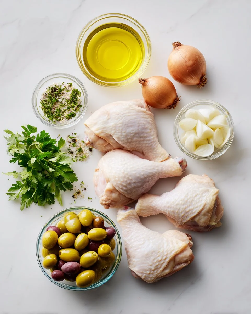Chicken Quarters with Shallots and Olive Salad Delight