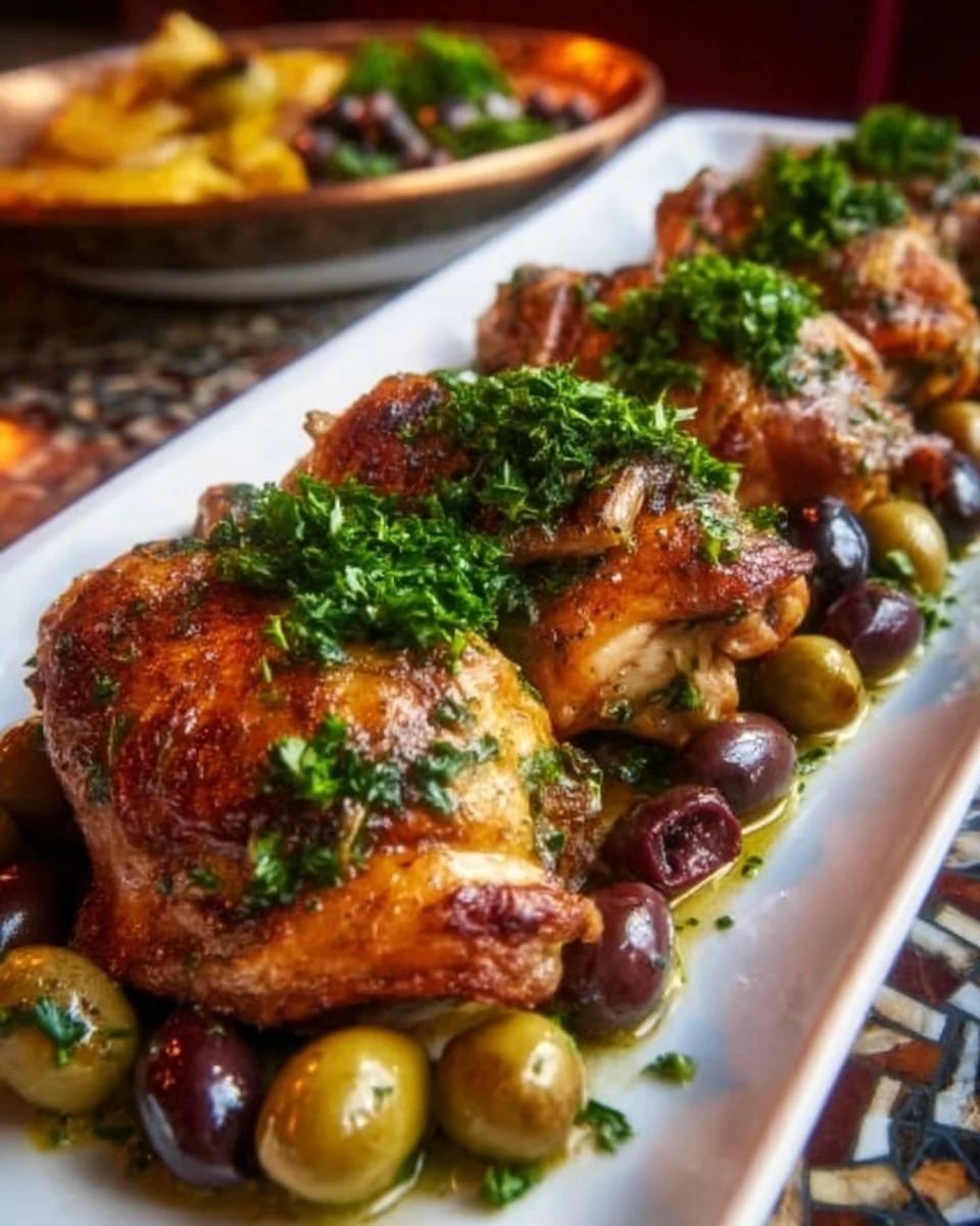 Chicken Quarters with Shallots and Olive Salad Delight