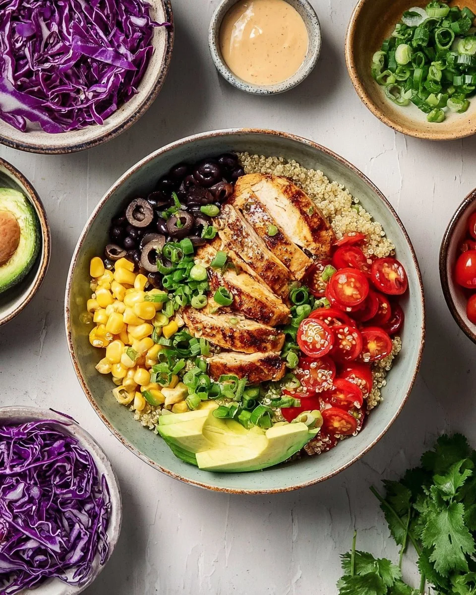 Chipotle Ranch Chicken Bowls with fresh ingredients and zesty sauce
