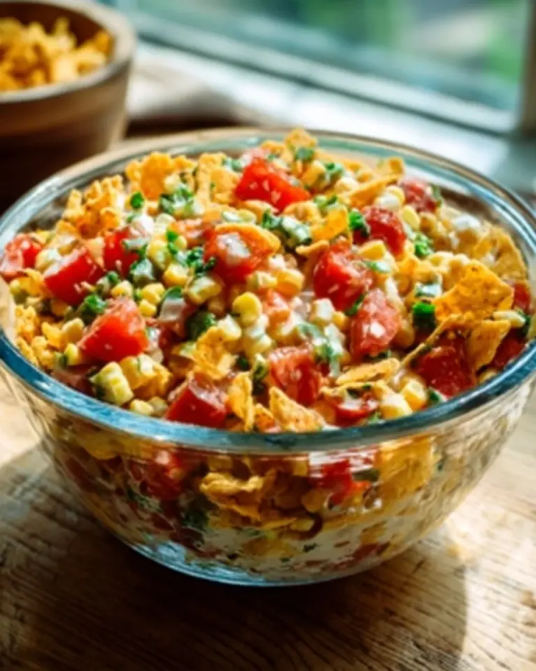 Bowl of Fritos Corn Salad with vibrant ingredients and colorful presentation