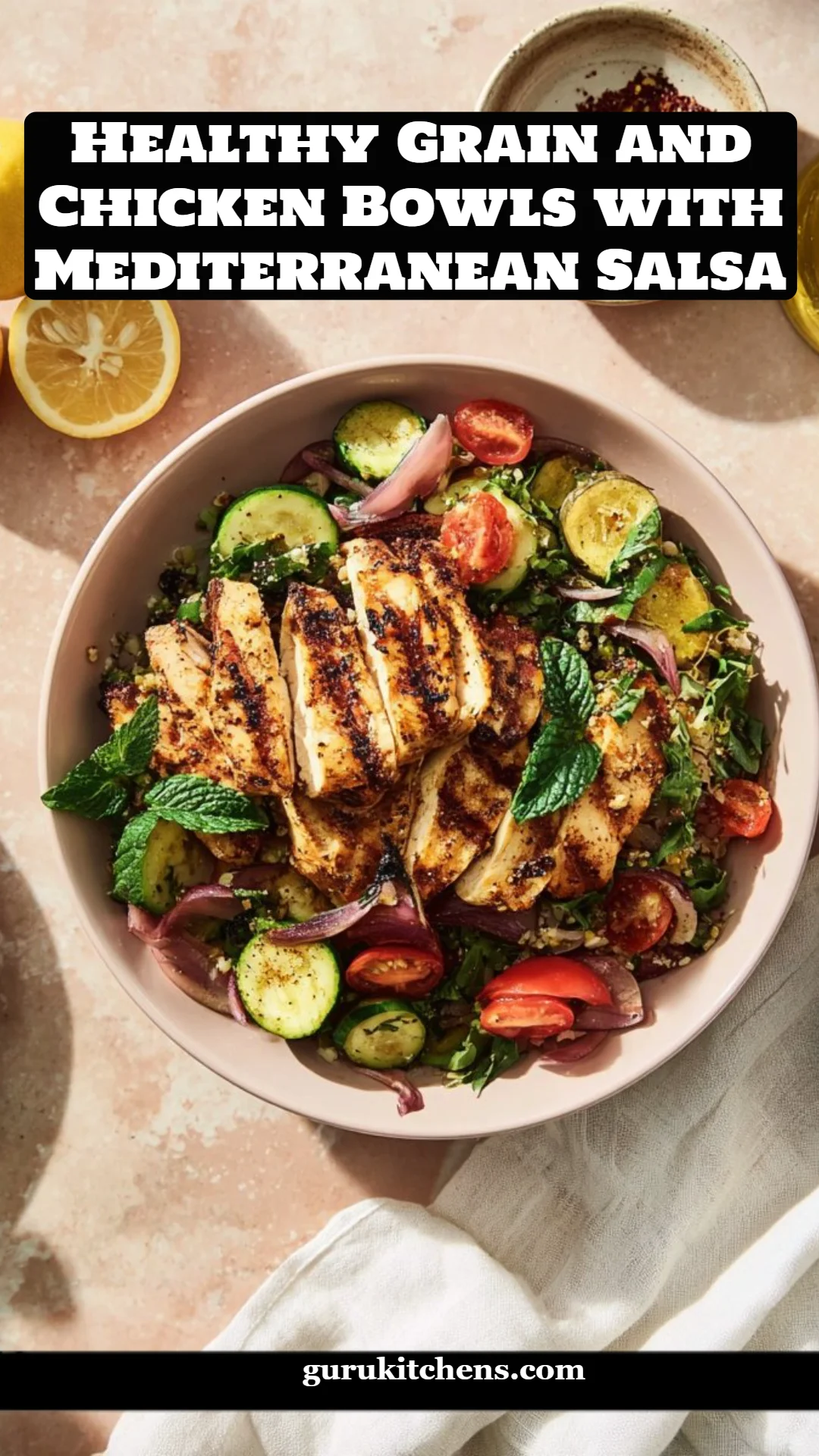 Healthy Grain and Chicken Bowls with Mediterranean Salsa