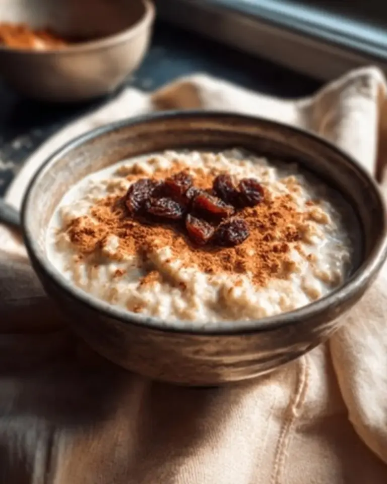 Delicious healthy rice pudding served in bowls with fresh fruit toppings.