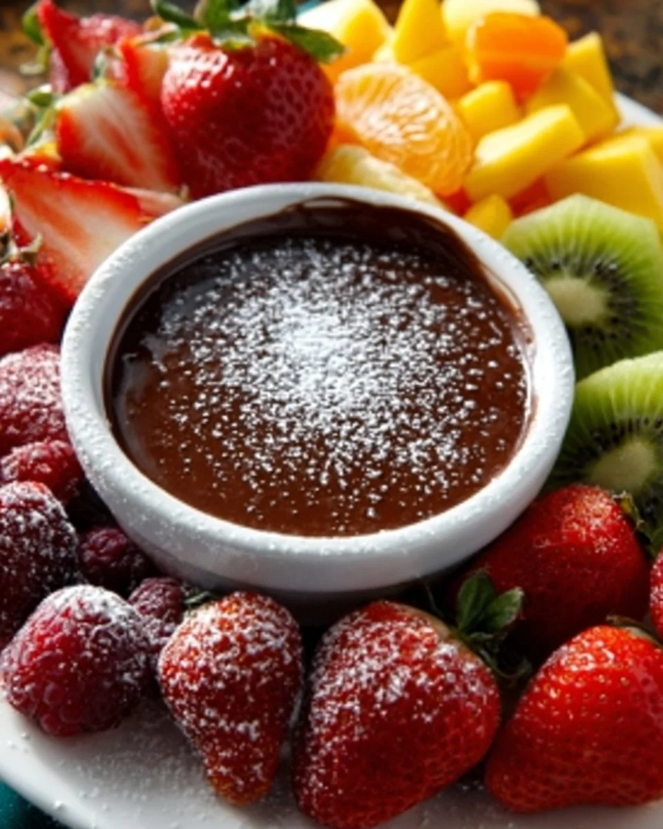 Delicious hot chocolate dip with marshmallows and chocolate chips for indulgent desserts