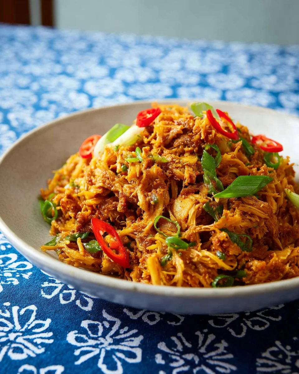 Hot Thai Tuna with Curry Paste served in a bowl with fresh herbs and spices.