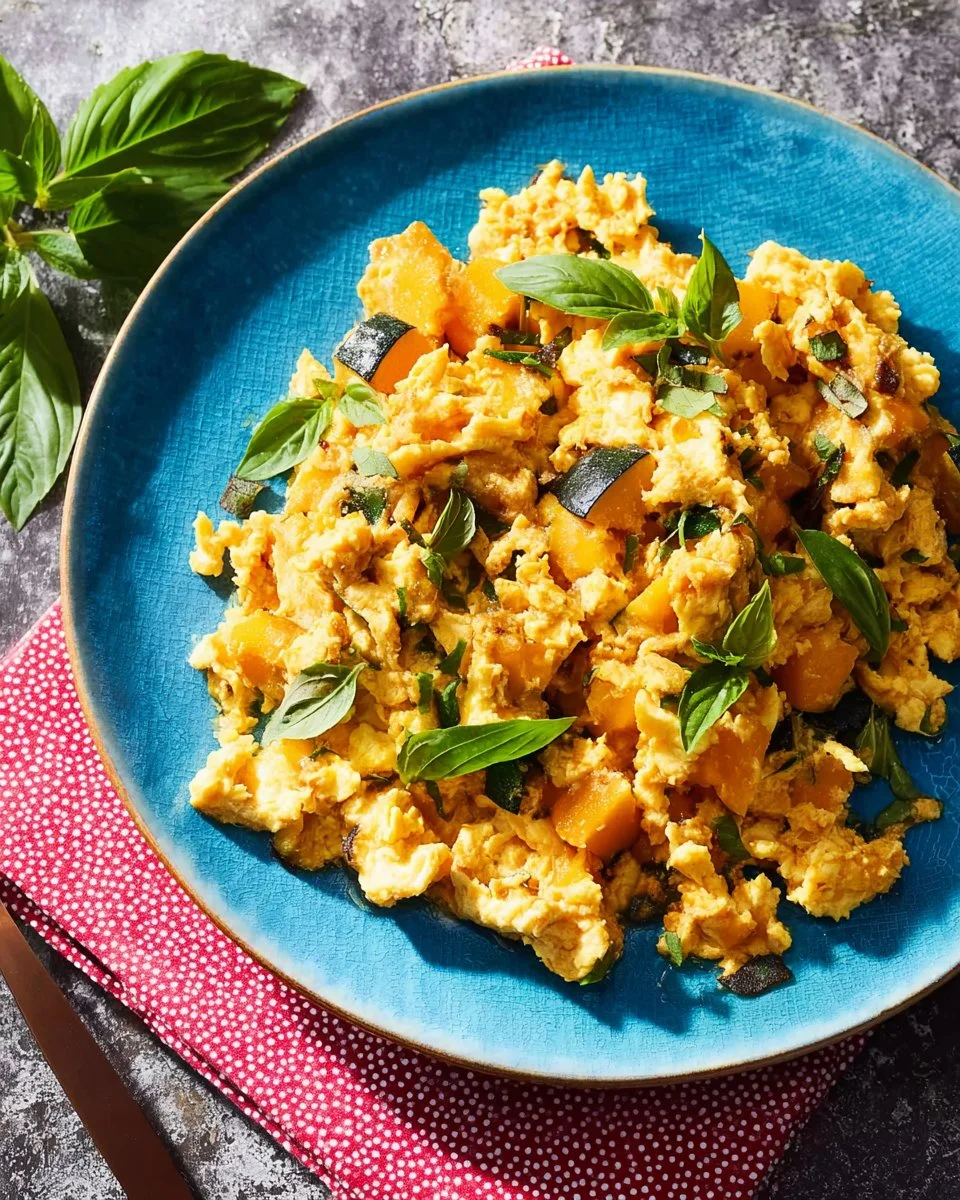 Kabocha squash stir-fry with colorful vegetables in a pan
