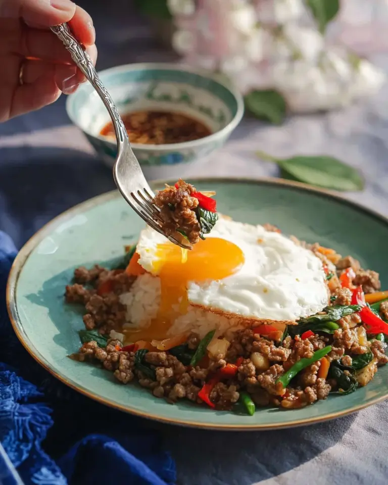 Delicious Pad Gaprao dish, a flavorful Basil Stir-Fry with herbs and spices.