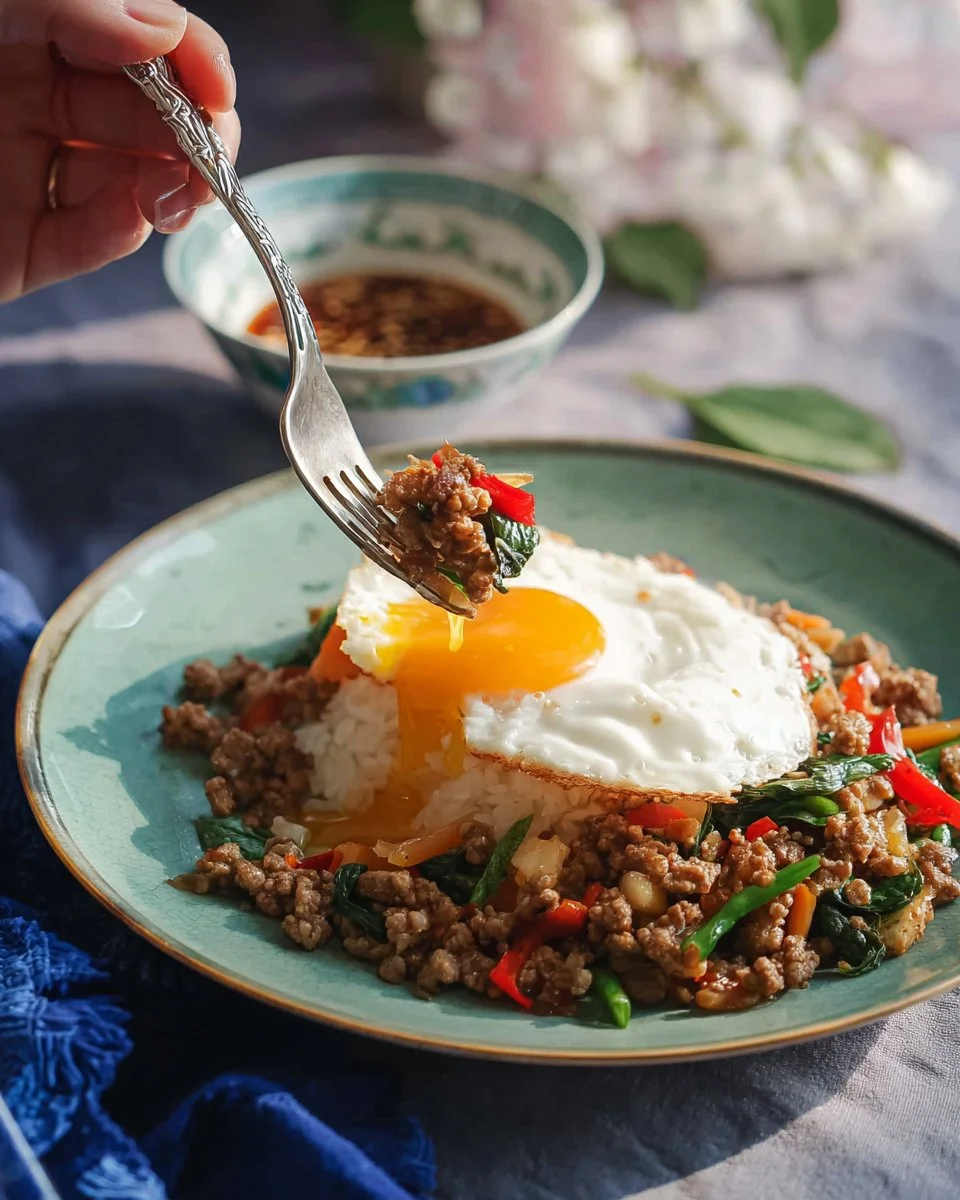 Delicious Pad Gaprao dish, a flavorful Basil Stir-Fry with herbs and spices.