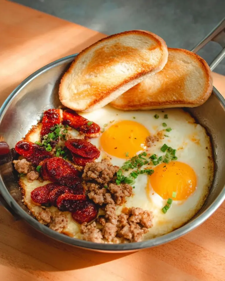 Pan Eggs Thai style breakfast served in a skillet.