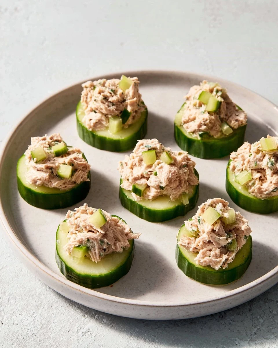 A bowl of spicy tuna salad garnished with fresh vegetables and herbs