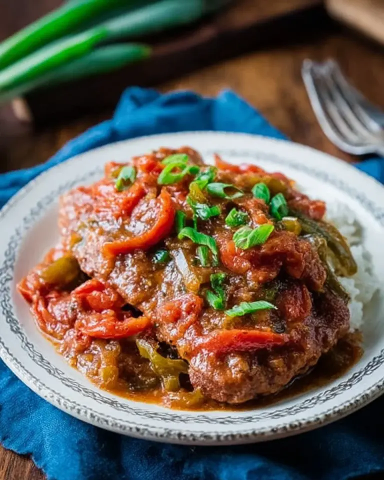 Delicious Swiss steak cooked to perfection with rich gravy and vegetables.