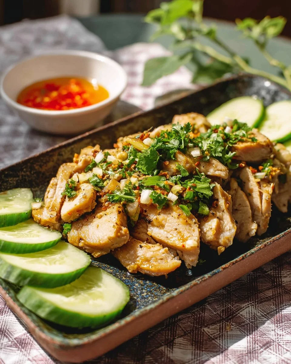 Delicious Thai Garlic Pepper Chicken served with fresh vegetables
