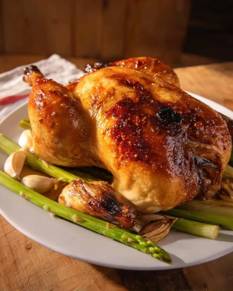 Delicious Thai Roast Chicken served with flavorful gravy on a plate.