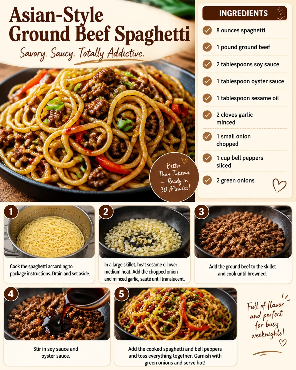 Asian-Style Ground Beef Spaghetti