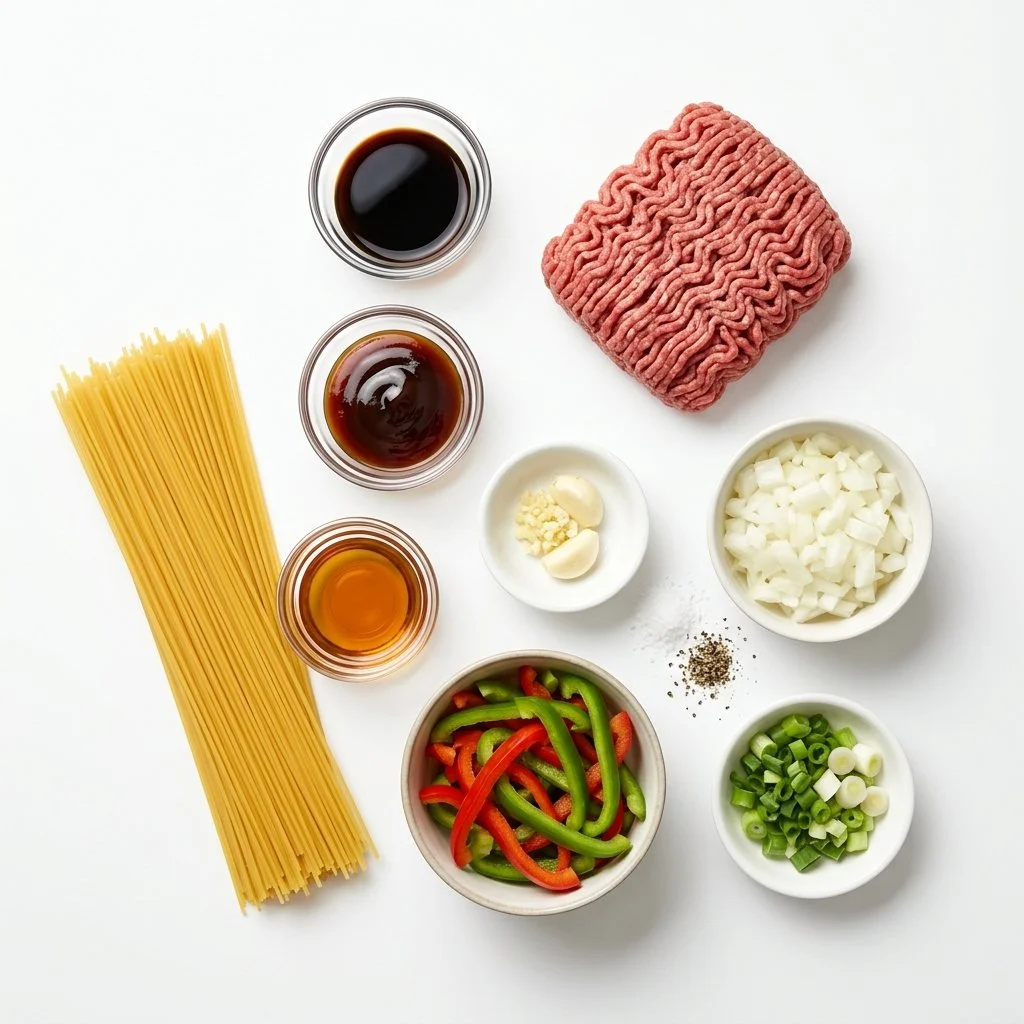 Asian-Style Ground Beef Spaghetti