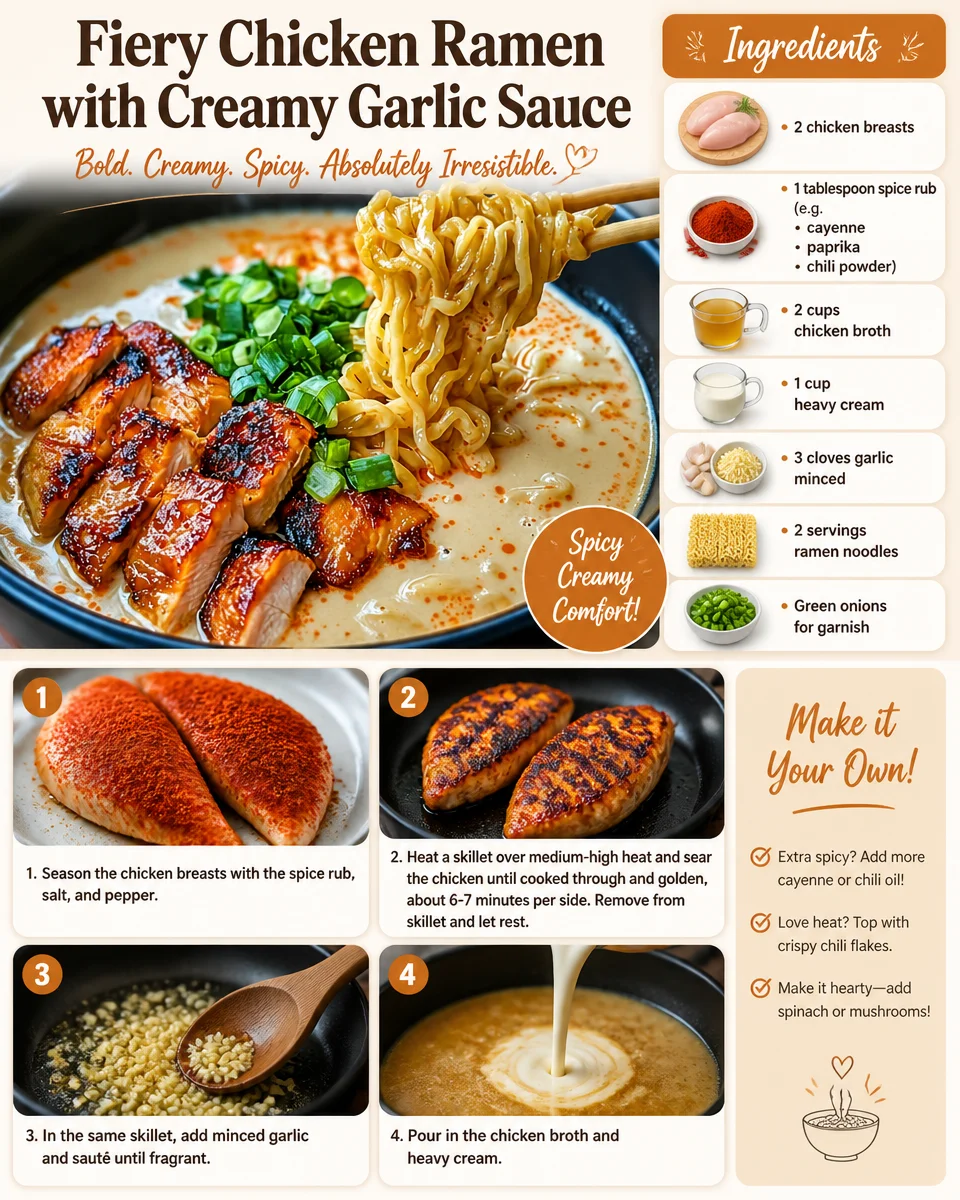 Fiery Chicken Ramen with Creamy Garlic Sauce