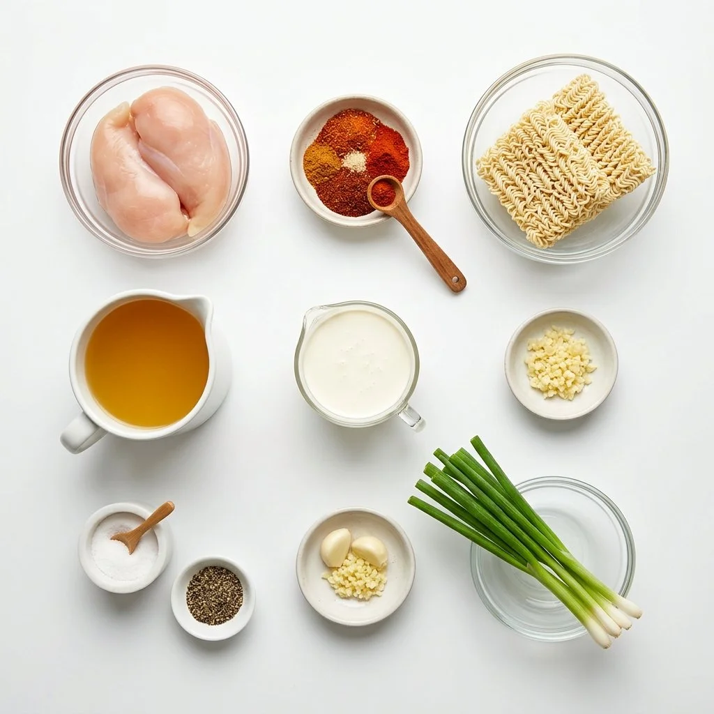 Fiery Chicken Ramen with Creamy Garlic Sauce