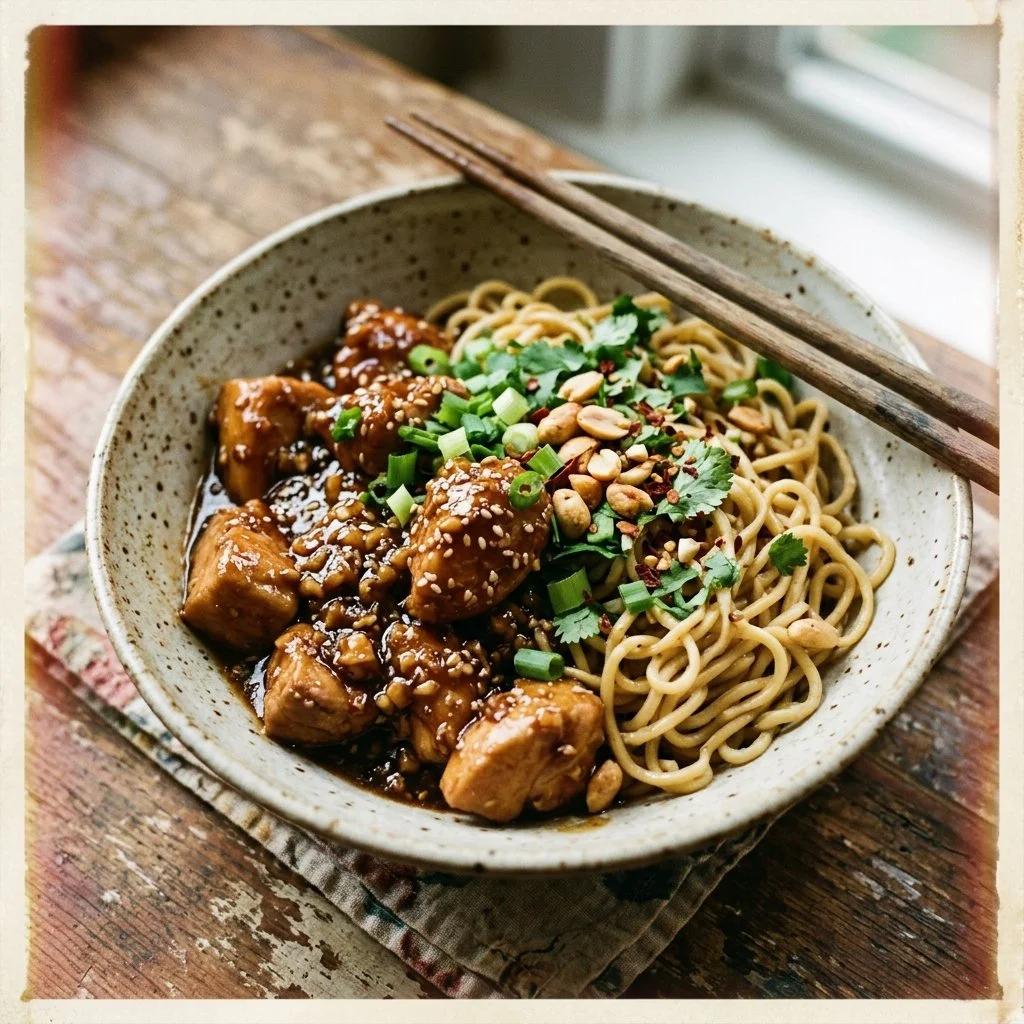 Sticky Garlic Chicken with Noodles